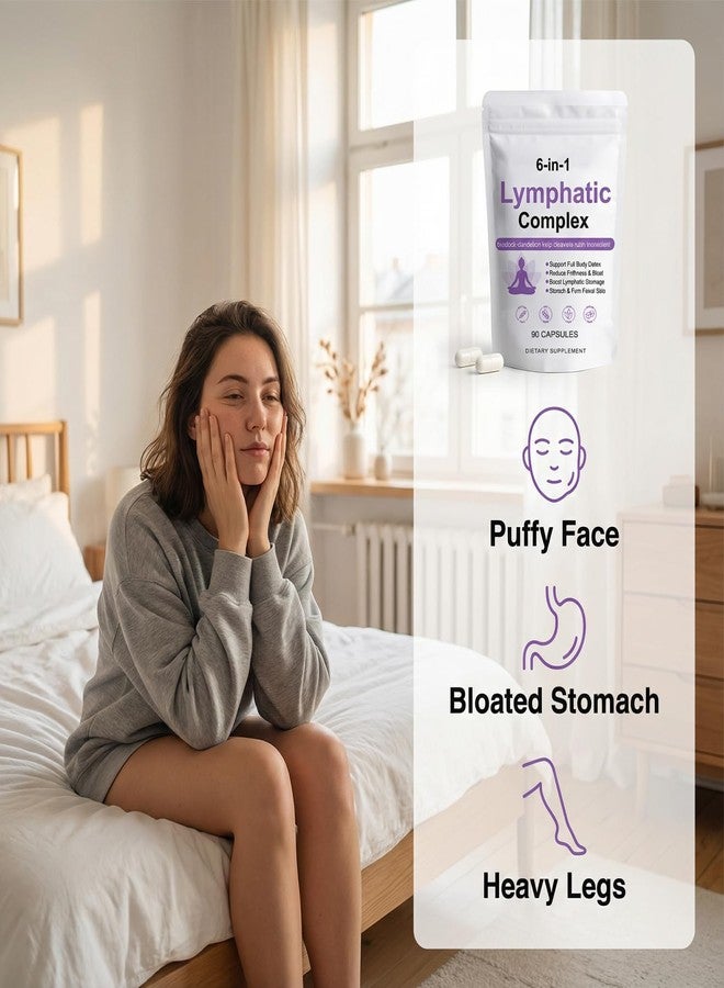 Peehss 6-in-1 Lymphatic Complex Capsules, Lymphatic Drainage Supplements with Burdock, Dandelion, Kelp, Cleavers, Rutin & Bromelain for Reduce Bloat, Balance Cortisol, Full Body Detox (90 Servings) - Image 2